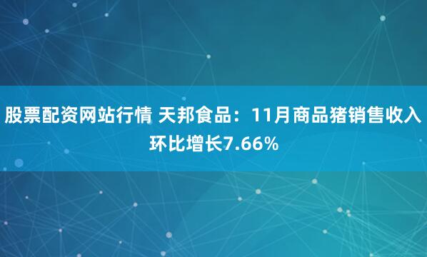 股票配资网站行情 天邦食品：11月商品猪销售收入环比增长7.66%